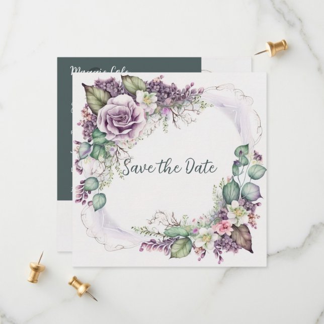 Save The Date Graceful Peint Floral Enregistrer La Date (Devant/Arrière en situation)
