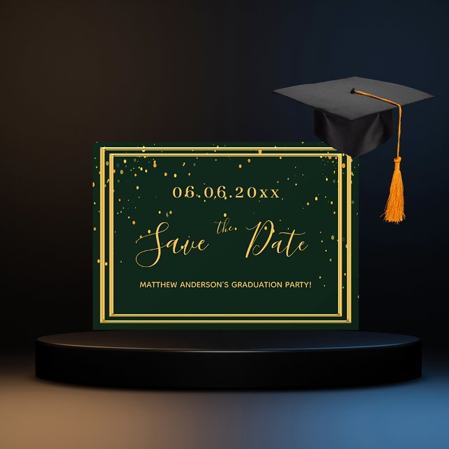Save The Date Graduation fête émeraude or vert enregistrer la da (Créateur téléchargé)