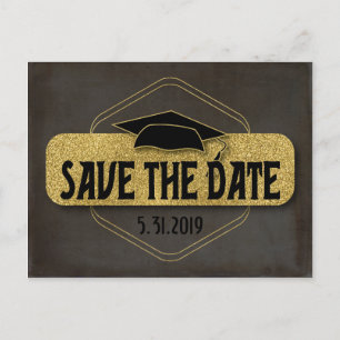 Save The Date Graduation Modern Black Grey Gold Postcard