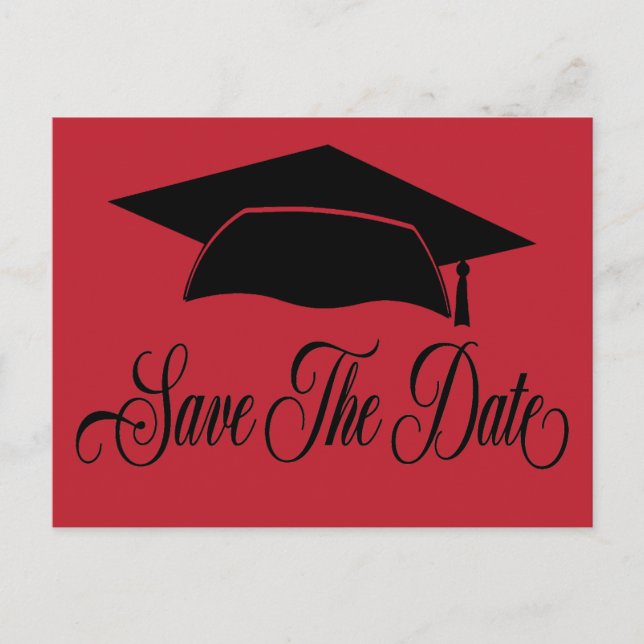 Save The Date Graduation -Simple Red Black Announcement Postcard (Front)