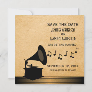 Save The Date Gramophone Ebony Vintage Enregistrer la date Invit