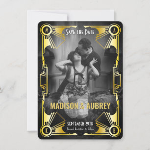 Save The Date Grand Gatsby Art Déco Mariage Gold & Black Photo