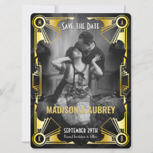Save The Date Grand Mariage Art Déco Gatsby Gold & Black Photo
