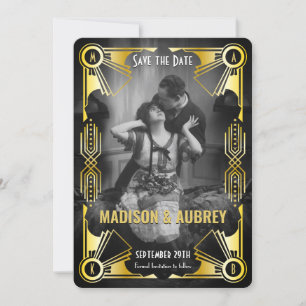 Save The Date Grand Mariage Art Déco Gatsby Gold & Black Photo
