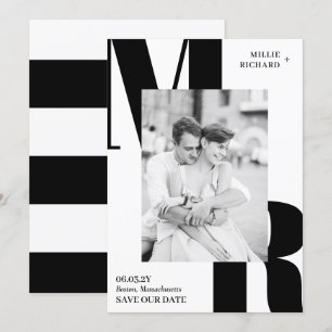 Save The Date Grandes Initiales Noir Blanc moderne Typographie P