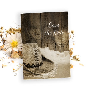 Save The Date Grange de chapeaux de cowboy Bois Mariage western 