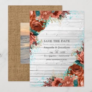 Save The Date Grange rustique de campagne Corail et floral maria