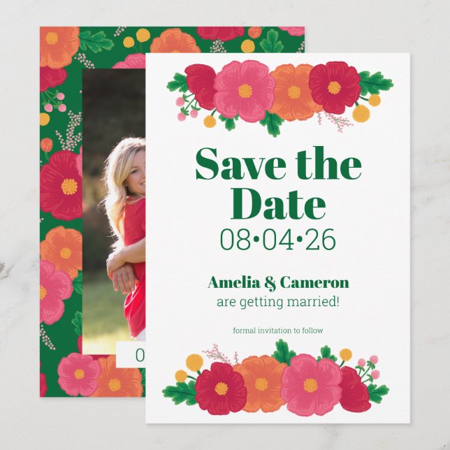 Save The Date Gras Blooms Mariage Enregistrer la date (Devant / Derrière)