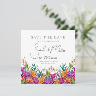 Save The Date Gras Coloré Floral Été Chic Mariage rose