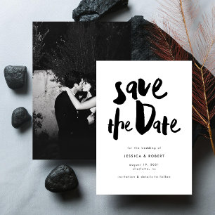 Save The Date Gras Edgy Modern Black Brush Script Mariage photo