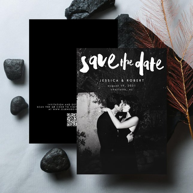 Save The Date Gras Edgy Modern Brush Script Mariage photo (Créateur téléchargé)