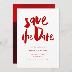 Save The Date Gras Edgy Modern Red Brush Script Mariage photo