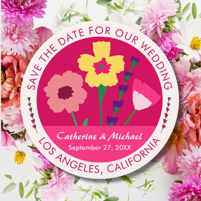 Save The Date Gras & Lumineux Fuchsia Rose Floral Enregistrer La (Créateur téléchargé)