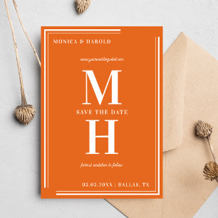 Save The Date Gras minimaliste Monogramme brillant Mariage orang