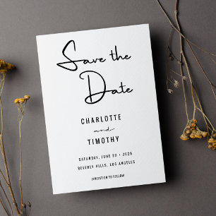 Save The Date Gras minimaliste noir Mariage de script blanc