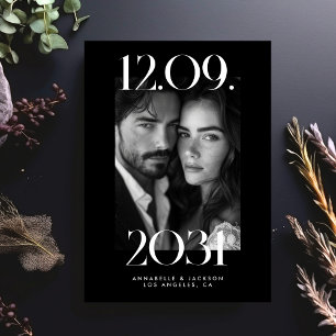 Save The Date Gras moderne Big Mariage Date Black Photo QR Code