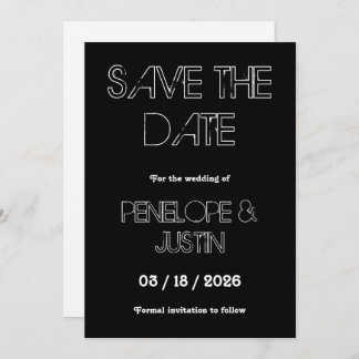 Save The Date Gras Noir & Blanc Moderne Minimaliste Enregistrer 