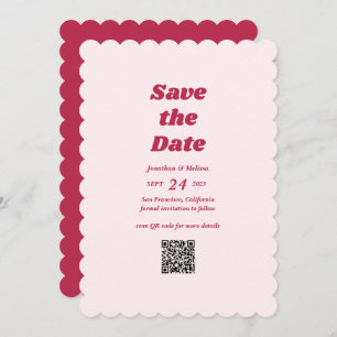 Save The Date Gras Retro Chic Viva Magenta Pink Code QR Mariage