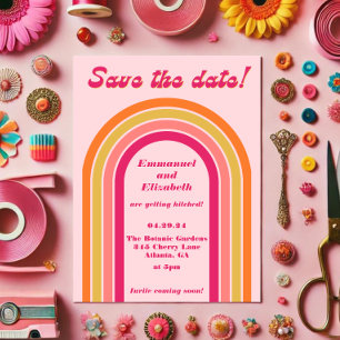 Save The Date Gras Rétro Rose chaud, orange et Mariage jaune