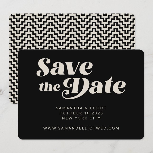 Save The Date Gras Retro Typographie Noir Blanc Mariage élégant (Devant / Derrière)