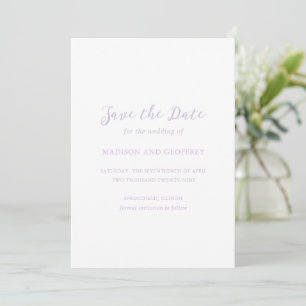 Save The Date Gras Script Lilac Photo Mariage élégant