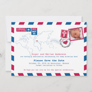 Save The Date Grèce Airmail Christening Baptême