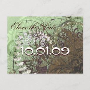 Save The Date Green and Brown Hearts - Customized Announcement Postcard