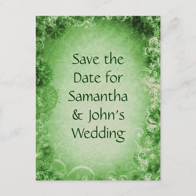 Save the Date - Green Announcement Postcard (Front)