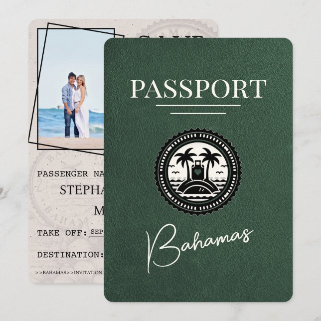 Save The Date Green Bahamas Passport Enregistrer La Date (Devant / Derrière)