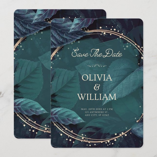 Save The Date Green Black Elegant Enregistrer l'invitation de da (Devant / Derrière)