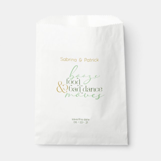 Save the Date  Green Booze Food Bad Dance Moves Favour Bag (Front)