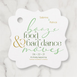 Save the Date Green Booze Food Bad Dance Moves Favour Tags