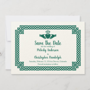 Save The Date Green Celtic Knot Claddagh Mariage Enregistrer la