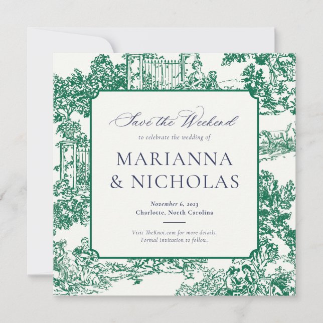 Save The Date Green Chinoiserie Style Mariage Enregistrer la dat (Devant)