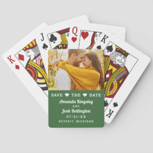 Save the Date Green Custom Wedding Photo Playing Cards