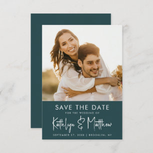 Save The Date Green Fun Script photo moderne minimaliste Mariage
