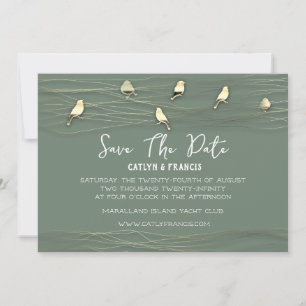 Save The Date Green Gold Custom Foto Cottage Birds Invitation