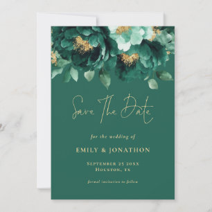 Save The Date Green Gold Florals QR Code Mariage Emerald