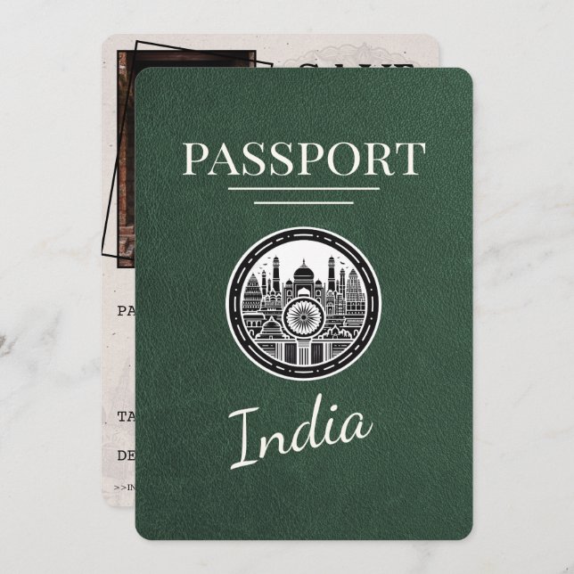 Save The Date Green India Passport Enregistrer La Date (Devant / Derrière)