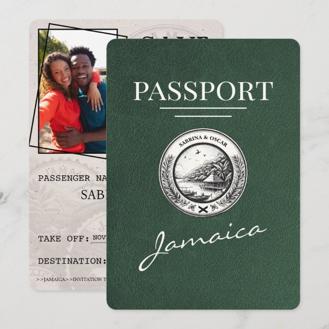Save The Date Green Jamaica Passport Enregistrer La Date (Devant / Derrière)