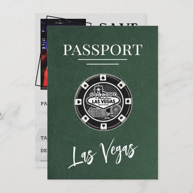 Save The Date Green Las Vegas Passport Enregistrer La Date (Devant / Derrière)