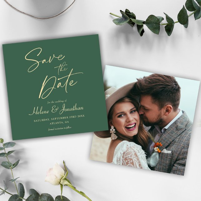 Save The Date Green Modern Minimalist Photo Élégante (Green Modern Minimalist Elegant Photo Save The Date)