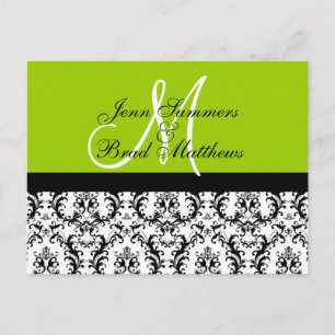 Save the Date Green Monogram Damask Card
