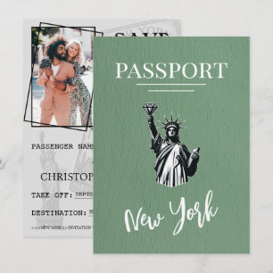 Save The Date Green New York City Passport Enregistrer La Date