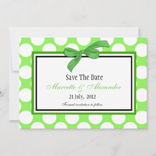 Save The Date Green Polka Dot Enregistrer La Date (Devant)