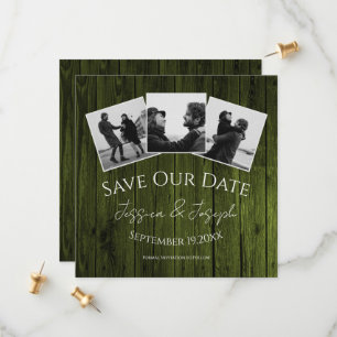 Save The Date Green Rustic Photo Collage Enregistrer La Date