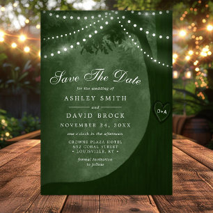 Save The Date Green Rustic Tree Lights Enregistrer la date