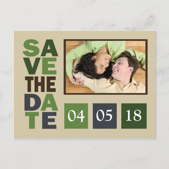 Save The Date Green Shade Wedding Colours Announcement Postcard (Front)