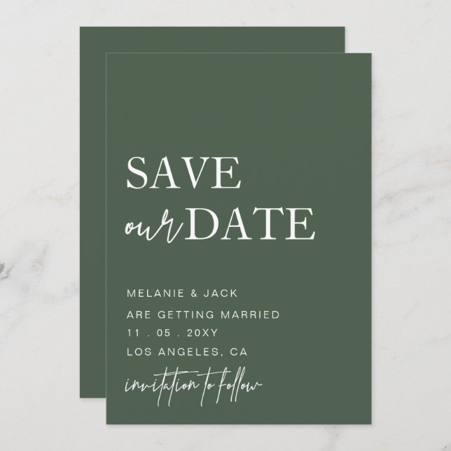 Save The Date Green Simple Calligraphy Enregistrer La Date (Devant / Derrière)