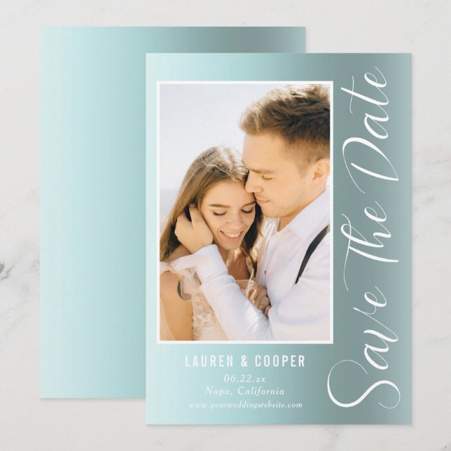 Save The Date Green Stylish Script Modern Wedding (Front/Back)